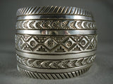 98 Gram Wide 'Precise Stamp' Vintage Navajo Native American Jewelry Silver Bracelet-Nativo Arts