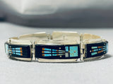 Extremely Rare Native American Navajo Turquoise Kachina Stserling Silver Clasp Bracelet-Nativo Arts
