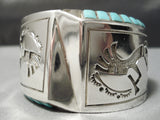 Huge Modernistic Native American Navajo Turquoise Sterling Silver Side Inlay Bracelet-Nativo Arts