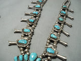 Signed Women's Vintage Native American Navajo Turquoise Sterling Silver Squash Blossom Necklace-Nativo Arts