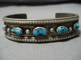Impressive Vintage Native American Navajo Raised Border Turquoise Sterling Silver Bracelet Cuff-Nativo Arts