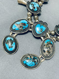 Bisbee Turquoise Vintage Native American Navajo Sterling Silver Squash Blossom Necklace-Nativo Arts