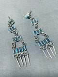 Dynamic Vintage Native American Zuni Turquoise Sterling Silver Dangle Earrings-Nativo Arts