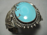 Early 1900's Vintage Native American Navajo Domed Turquoise Sterling Silver Bracelet Old-Nativo Arts