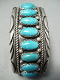 Signed Heavy Vintage Native American Navajo Domed Tubule Turquoise Sterling Silver Bracelet-Nativo Arts