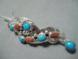 Gorgeous Navajo Native American Turquoise Coral Sterling Silver Hair Barrette-Nativo Arts