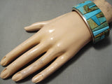 Superior Vintage Native American Navajo Yazzie Family Turquoise Inlay Sterling Silver Bracelet-Nativo Arts