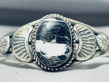 Robert Shakey Native American Navajo White Buffalo Sterling Silver Bracelet-Nativo Arts