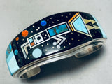One Of Most Intricate Vintage Native American Navajo Turquoise Kachina Sterling Silver Bracelet-Nativo Arts