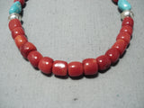 Authentic Singer Native American Navajo Chunky Coral Turquoise Sterling Silver Necklace-Nativo Arts