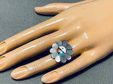 Glorious Vintage Native American Zuni Mother Of Pearl Inlay Sunface Sterling Silver Ring-Nativo Arts