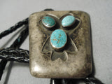 Magnificent Vintage Native American Navajo Natural Turquoise Sterling Silver Bolo Tie Old-Nativo Arts