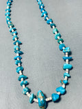 Longer Vintage Native American Navajo Kingman Turquoise Sterling Silver Necklace-Nativo Arts