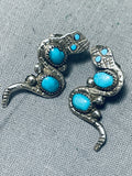 Slithering Snake Vintage Native American Zuni Turquoise Sterling Silver Earrings-Nativo Arts