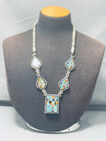 One Of The Best Ever Vintage Native American Navajo Turquoise Inlay Sterling Silver Necklace-Nativo Arts