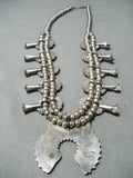 Signed Vintage Native American Navajo Turquoise Sterling Silver Squash Blossom Necklace Old-Nativo Arts
