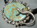 Gigantic Hueg Native American Lizard Sterling Silver Royston Turquoise Bolo Tie-Nativo Arts