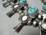 Amazing Vintage Native American Navajo Turquoise Pearl Sterling Silver Squash Blossom Necklace-Nativo Arts