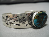 Striking Vintage Native American Navajo Pilot Mountain Turquoise Sterling Silver Bracelet-Nativo Arts