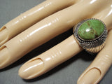 Signed Vintage Navajo Native American Gaspeite Sterling Silver Ring Old-Nativo Arts