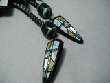Native American Biggest Best Vintage Santo Domingo Turquoise Inlay Sterling Silver Bolo Tie-Nativo Arts