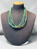 One Of The Finest Native American Navajo Signed Sterling Silver Green Turquoise Necklace-Nativo Arts