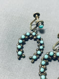 Early Turquoise Horseshoe Vintage Native American Zuni Sterling Silver Earrings-Nativo Arts