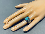 Fabulous Vintage Native American Navajo #8 Mine Turquoise Sterling Silver Ring-Nativo Arts