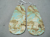 Native American One Of The Biggest Santo Domingo #8 Turquoise Sterling Silver Earrings-Nativo Arts