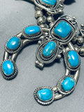 Authentic Vintage Native American Navajo Mrnci Turquoise Sterling Silver Squash Blossom Necklace-Nativo Arts