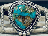 Heavy Thick Vintage Native American Navajo Gilber Turquoise Sterling Silver Bracelet-Nativo Arts