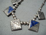 Native American Detailed Vintage Lapis Sterling Silver Inlay Necklace-Nativo Arts