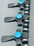 One Of The Best Native American Navajo Turquoise Cross Sterling Silver Squash Blossom Necklace-Nativo Arts