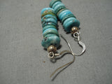 Amazing Vintage Santo Domingo Native American Navajo Turquoise Disc Sterling Silver Earrings-Nativo Arts
