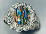 One Of The Best Vintage Native American Navajo Rainbow Calsilica Sterling Silver Bracelet-Nativo Arts