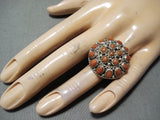 Outstanding Navajo Native American Corals Sterling Silver Dome Ring-Nativo Arts