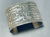 Astonishing Vintage Native American Navajo Signed Sterling Silver Handstamped Huge Bracelet-Nativo Arts