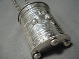 Incredible Native American Navajo Roystong Turquoise Sterling Silver Pillbox Necklace-Nativo Arts
