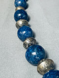 282 Grams Best Vintage Native American Navajo Lapis Sterling Silver Ball Necklace-Nativo Arts