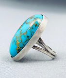 Stunning Vintage Native American Navajo Spiderweb Turquoise Sterling Silver Ring-Nativo Arts