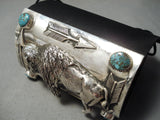Crazy Intricate Native American Navajo Turquoise Sterling Silver Buffalo Ketoh Bracelet-Nativo Arts