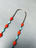 Native American Authentic Santo Domingo Turquoise Coral Heishi Necklace-Nativo Arts