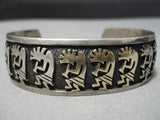 Native American Important Vintage Hopi 14k Gold Dancing Kokopelli Sterling Silver Bracelet-Nativo Arts