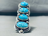 Massive Native American Navajo Old Kingman Turquoise Sterling Silver Ring-Nativo Arts