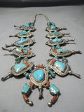Authentic Vintage Native American Navajo Chunk Turquoise Sterling Silver Squash Blossom Necklace-Nativo Arts