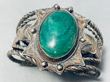 Early Heavy Vintage Native American Navajo Green Turquoise Sterling Silver Bracelet-Nativo Arts