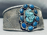 Heavy Mens 127 Gram Vintage Native American Navajo Turquoise Lapis Sterling Silver Bracelet-Nativo Arts