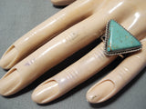 Unique Vintage Native American Navajo Green Turquoise Triangle Sterling Silver Ring Old-Nativo Arts