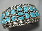 Huge Vintage Native American Navajo Cluster Of Turquoise Sterling Silver Tight Wave Bracelet-Nativo Arts