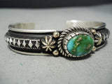 Native American Important Albert Jake 14k Gold Carico Lake Turquoise Sterling Silve Rbracelet-Nativo Arts